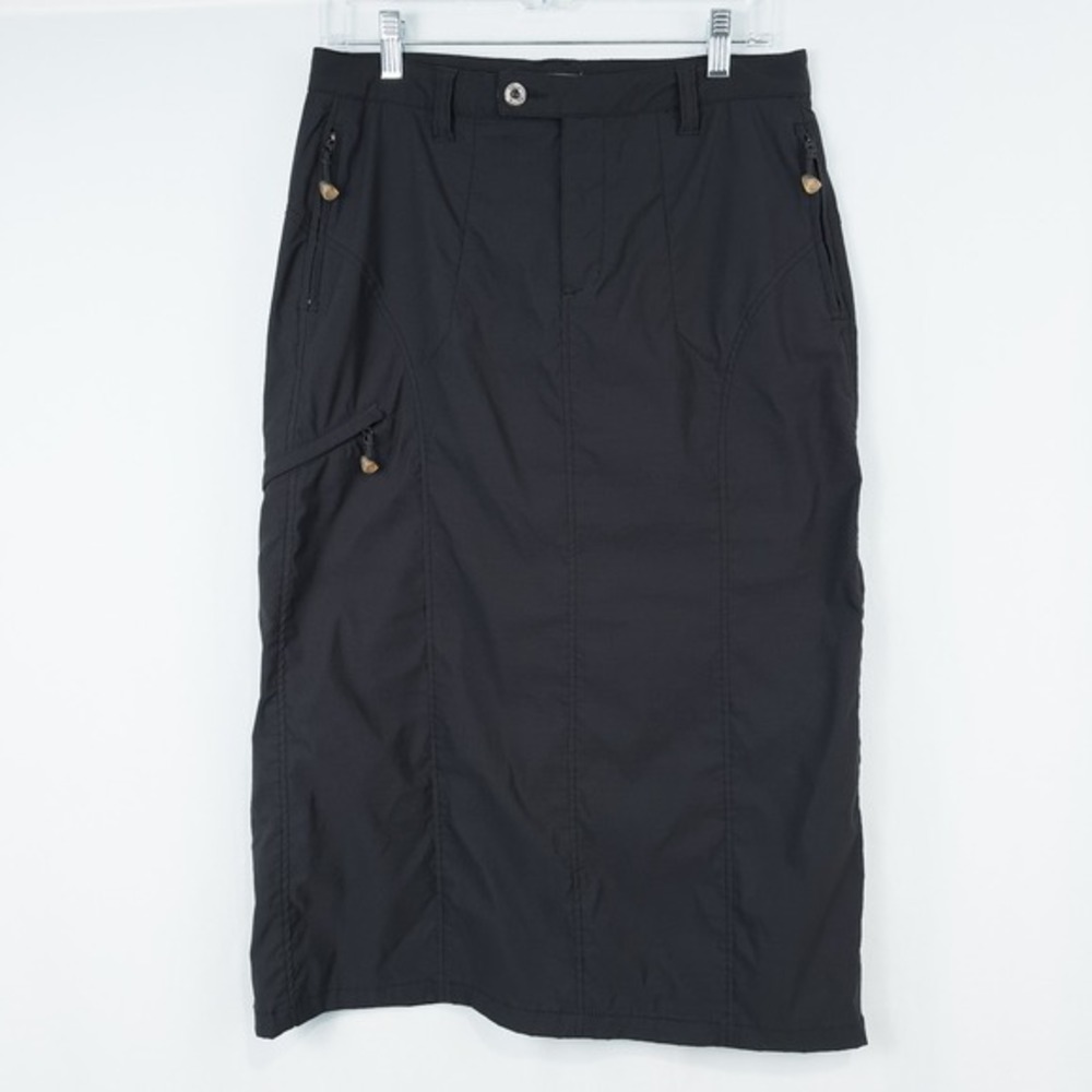 Eddie Bauer Sport Nylon Cargo Midi Skirt Sz 4 Black Gorpcore Utility Athleisure - Picture 1 of 16